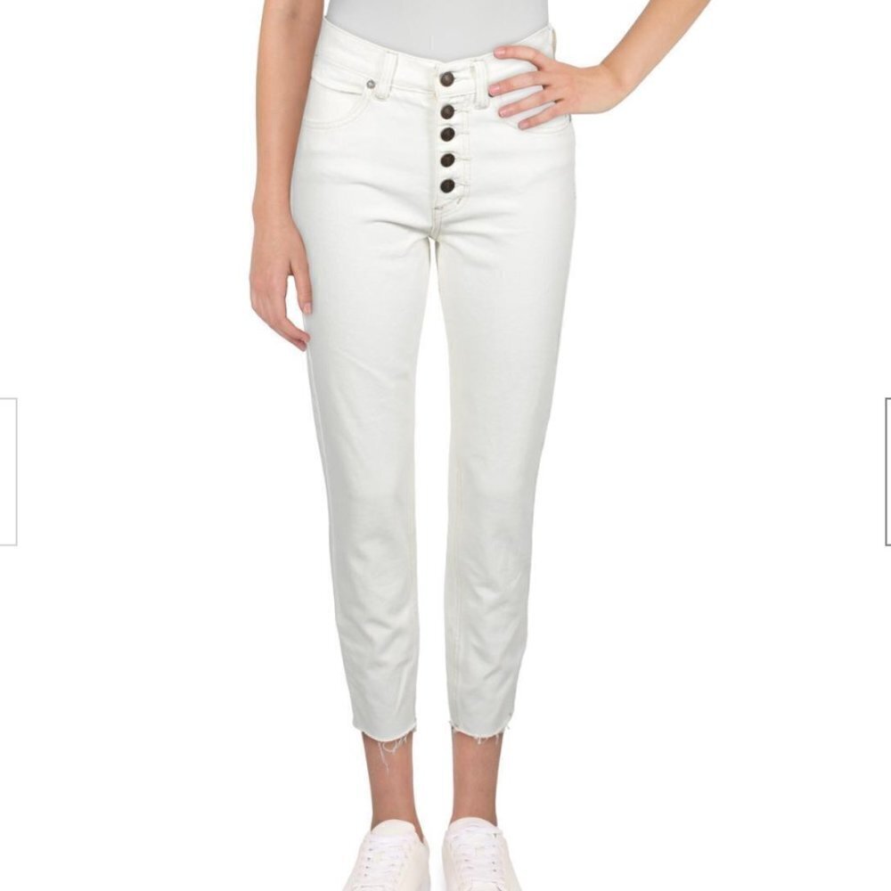 We The Free Womens White Denim Raw Hem Solid Cropped Jeans